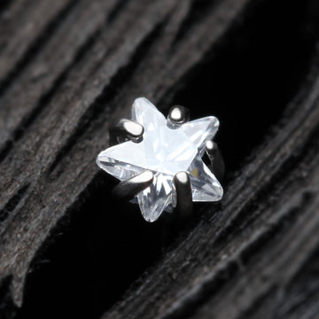 Detail View 1 of Implant Grade Titanium Star Prong Set Sparkle Gem Top L-Shaped Nose Ring-Clear Gem